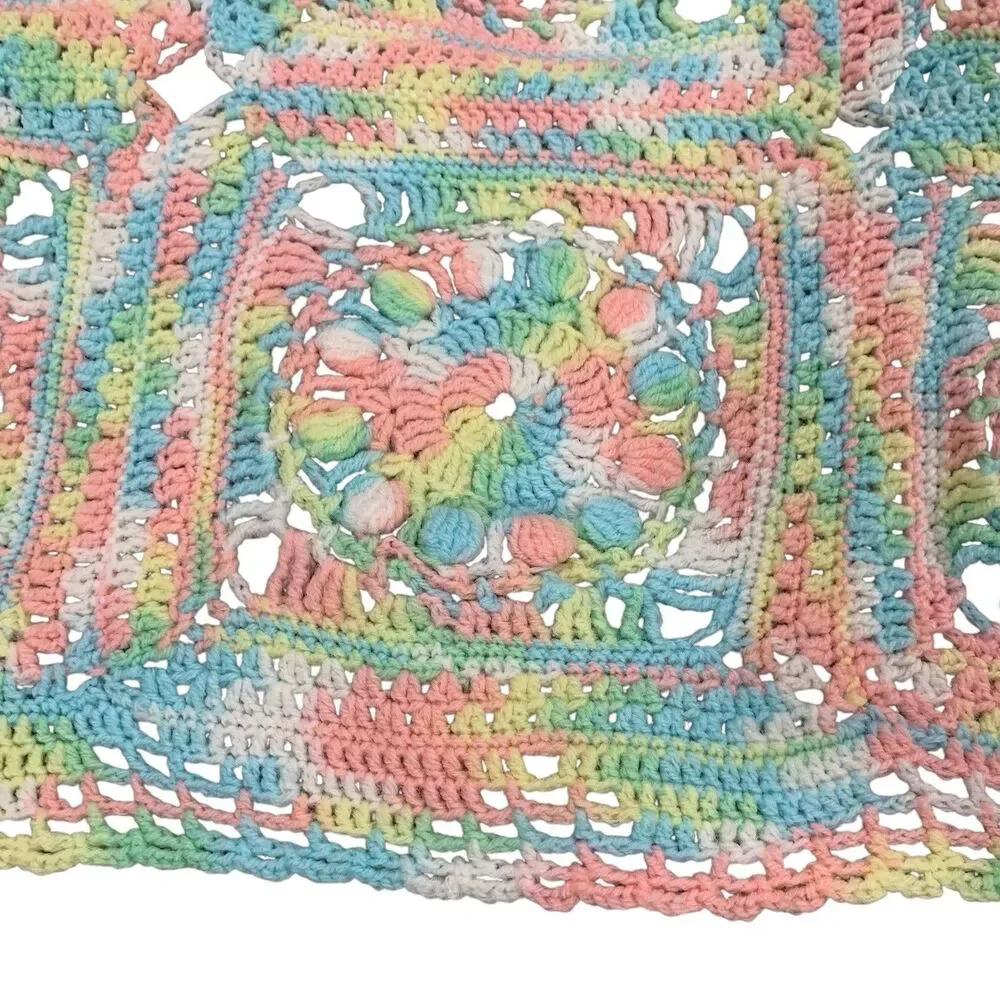 Handmade Baby Blanket Crochet Granny Squares Welcome Spring Crib Throw 45x30